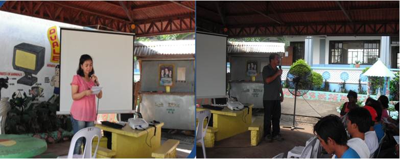 (left photo) MLGOO Annie E. Hipolito, DILG-Limay during the introduction of participants, guests, resource speaker and staff. (right photo) MLGOO Giovanni Cortado discusses the importance of proper waste segregation at source.