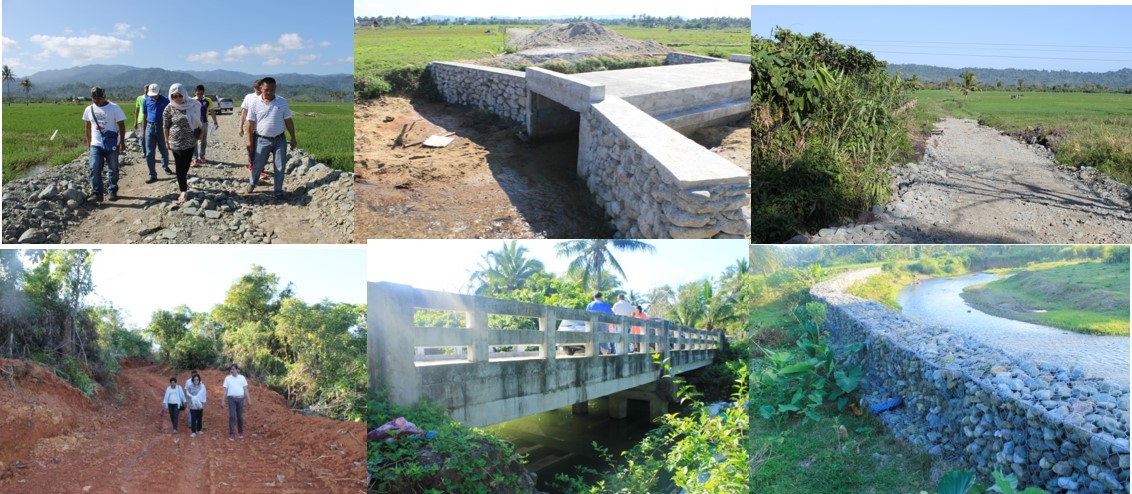 (From Left) Construction of Kayodom Creek to Sitio Casalugan, Brgy. Manggithan, Casiguran, Aurora; Rehabilitation of Farm to Market Road in Ditinagyan, Casiguran, Aurora; Construction of 4km road from Provincial Road to Sitio Casalugan, Brgy. Manggithan, Casiguran, Aurora; Construction of road from Brgy. Maligaya to Sitio Takbon, Brgy. Diniog, Dilasag, Aurora; Diapitan Bridge under PCF 2012 at Brgy. Masagana, Dilasag, Aurora; and Gabion Type Flood Control under PCF 2013 in Maria Aurora, Aurora