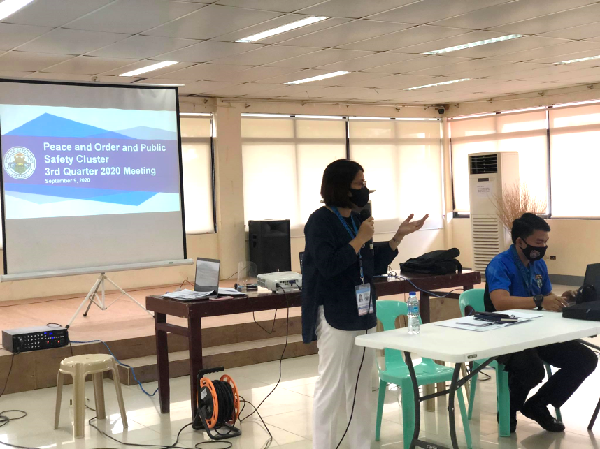 Mayor Eleanor D. Dominguez gives her message to the members during the conduct of the 3rd quarter meeting of the Peace and Order and Public Safety Cluster on September 9, 2020